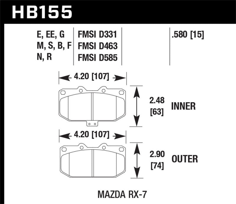 Hawk 90 Mazda RX-7 GXL/U / 86-91 & 93-95 RX-7 HT-10 Race Front Brake Pads Brake Pads - Racing Hawk Performance