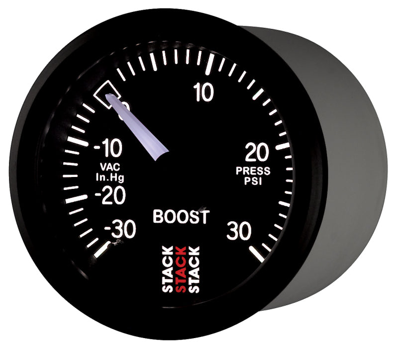 Autometer 52mm Stack Instruments -30INHG to +30PSI Mechanical Boost Gauge - Black Gauges AutoMeter