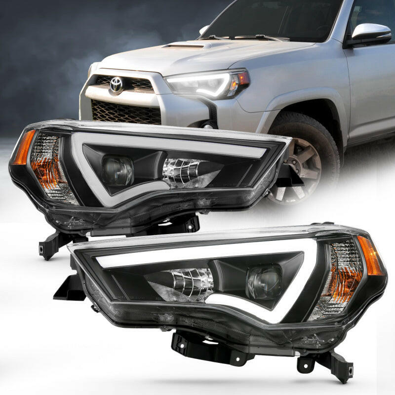 ANZO 14-18 Toyota 4 Runner Plank Style Projector Headlights Black w/ Amber Headlights ANZO