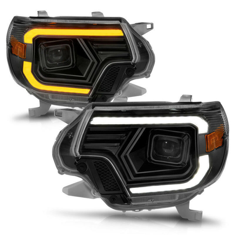 ANZO 12-15 Toyota Tacoma Projector Headlights - w/ Light Bar Switchback Black Housing Headlights ANZO