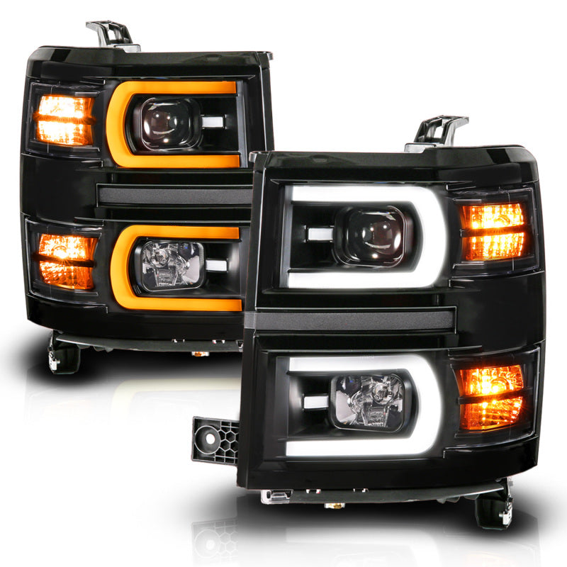 ANZO 14-15 Chevy Silverado 1500 Black Dual Switchback+Sequential LED Tube Sq. Projector Headlights Headlights ANZO