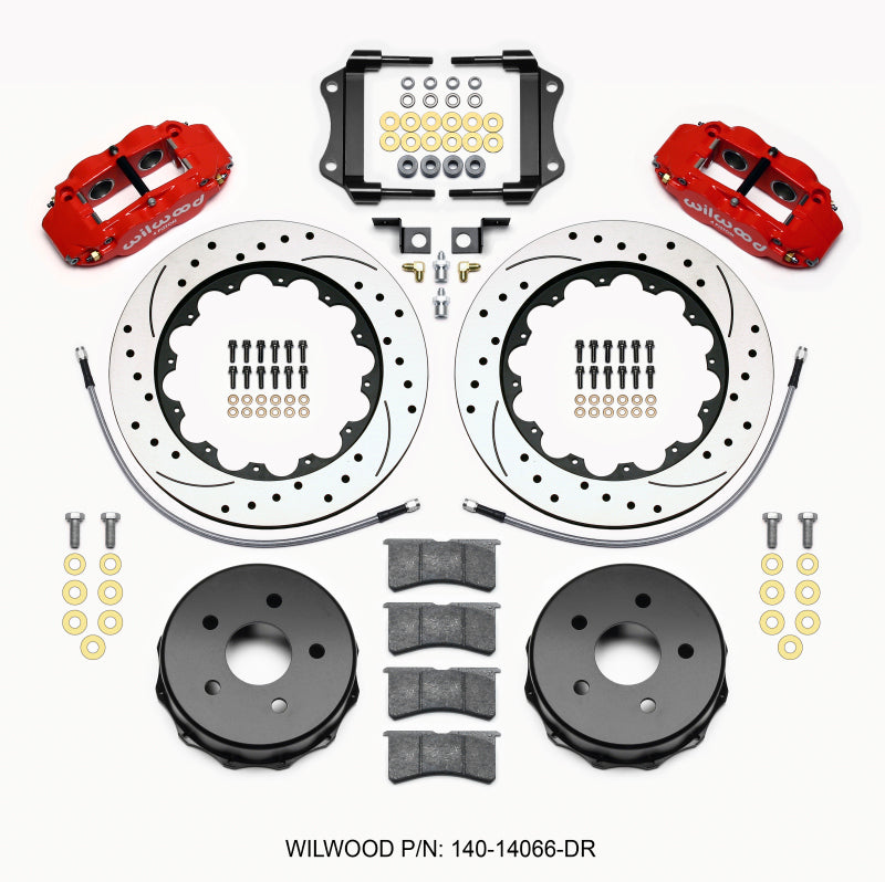 Wilwood Narrow Superlite 4R Rear Kit 14.00in Drilled Red 2007-up Jeep JK w/Lines Big Brake Kits Wilwood