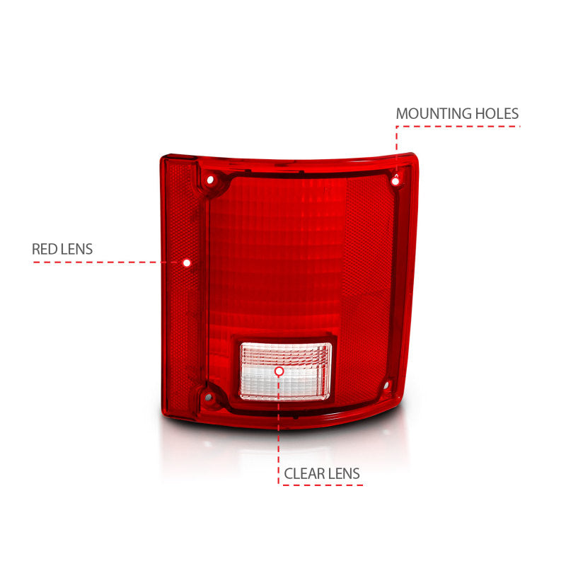 ANZO 1978-1991 Chevy Blazer Taillight Red/Clear Lens w/o Chrome Trim Fleetside (OE Replacement) Tail Lights ANZO