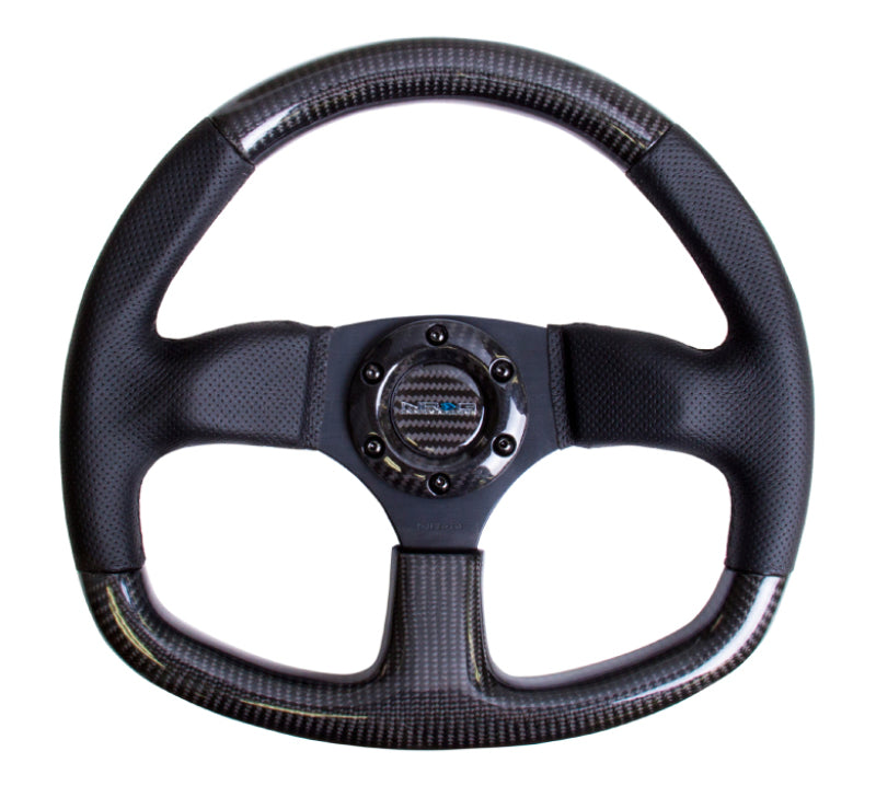 NRG Carbon Fiber Steering Wheel (320mm) Flat Bottom & Leather Trim w/Black Stitching Steering Wheels NRG