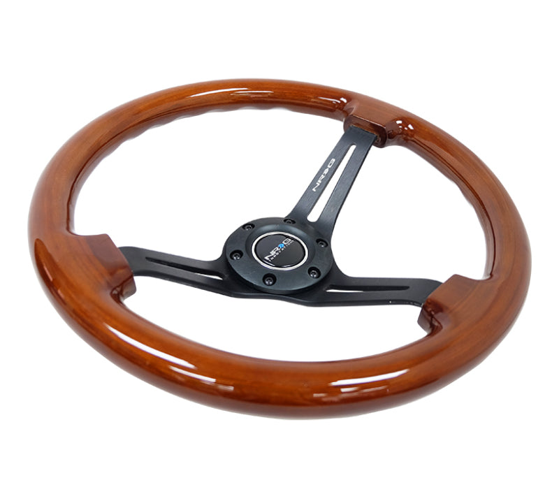 NRG Reinforced Steering Wheel (350mm / 3in. Deep) Brown Wood w/Blk Matte Spoke/Black Center Mark Steering Wheels NRG