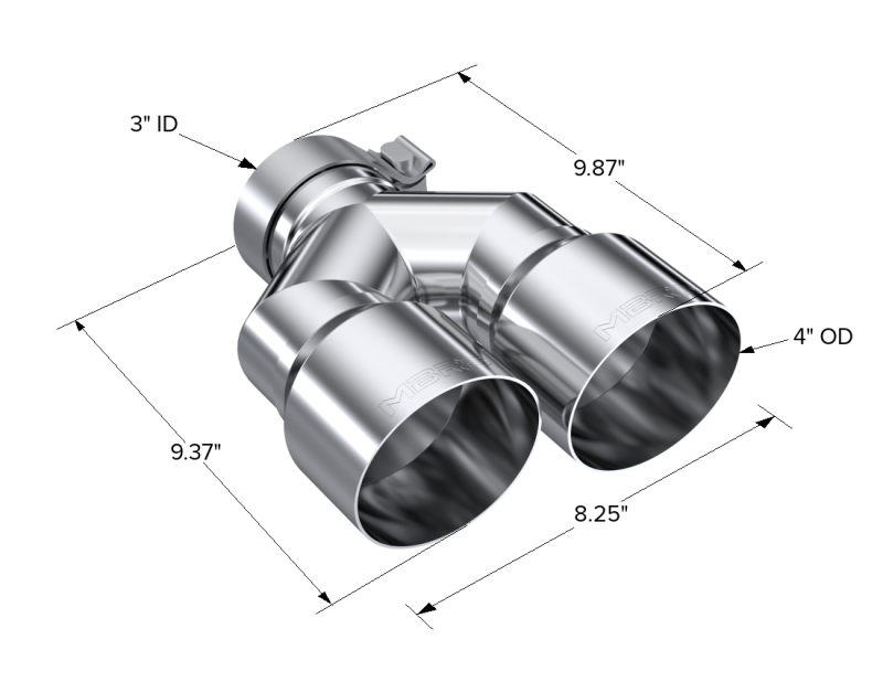 MBRP 3in ID / Dual 4in OD Out Staggered L 9.37in / R 9.87in Single Wall T304 SS Univ Exhaust Tip Tips MBRP
