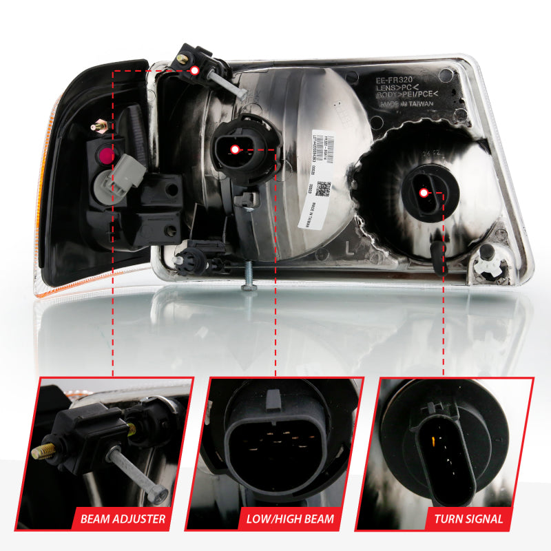 ANZO 2001-2011 Ford Ranger Crystal Headlight Chrome w/Corner Lights (OE Replacement) Headlights ANZO