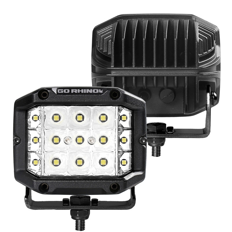 Go Rhino Xplor Bright Series Sideline Cube LED Spot Light Kit (Surface Mount) 4x3 - Blk (Pair) Light Bars & Cubes Go Rhino