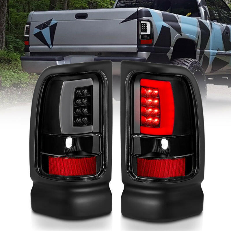 ANZO 1994-2001 Dodge Ram 1500 LED Taillights Plank Style Black w/Clear Lens Tail Lights ANZO