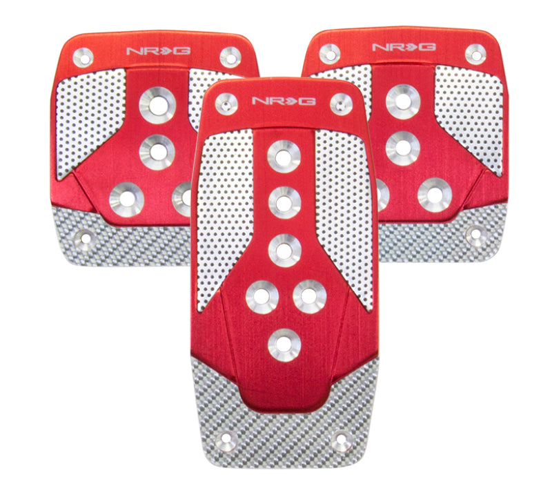NRG Aluminum Sport Pedal M/T - Red w/Silver Carbon Pedal Covers NRG