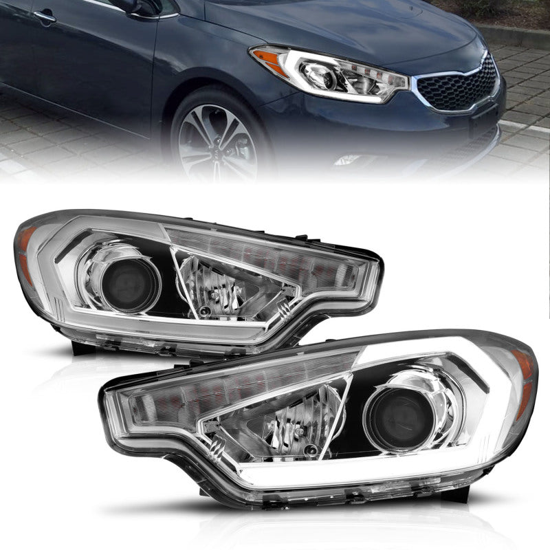 ANZO 2014-2016 Kia Forte Projector Headlights w/ Light Bar Chrome Housing Headlights ANZO
