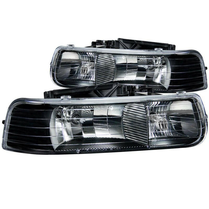 ANZO 1999-2002 Chevrolet Silverado 1500 Crystal Headlights Black Headlights ANZO