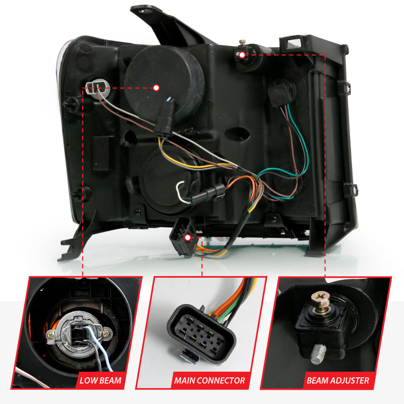 ANZO 2007-2013 GMC Sierra 1500 Projector Headlight Plank Style Chrome w/ Clear Lens Amber Headlights ANZO