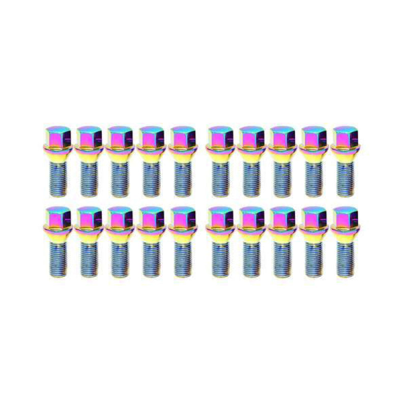 Wheel Mate Mevius Lug Bolt Set of 20 - Neon Chrome 14x1.25 27mm Cone 60 DEG TAP Lug Nuts Wheel Mate