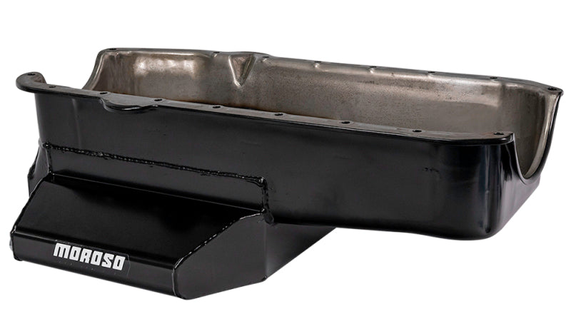 Moroso 86-Up Chevrolet SBC (w/1 Pc Seal & Low Clearance) Wet Sump 7qt 7in Steel Oil Pan - Black Oil Pans Moroso