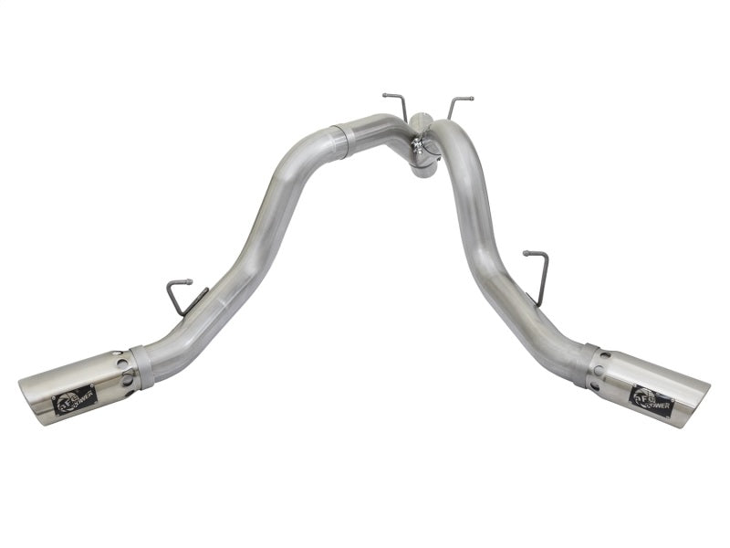 aFe ATLAS 4in DPF-Back Alum Steel Exhaust System w/Dual Exit Polished Tip 2017 GM Duramax 6.6L (td) DPF Back aFe