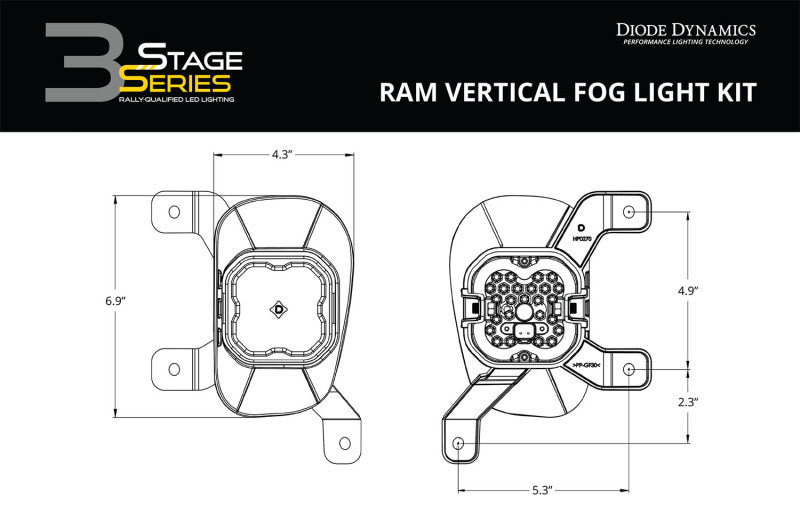 Diode Dynamics SS3 Pro Type Ram Vert Kit ABL - White SAE Fog Light Accessories and Wiring Diode Dynamics