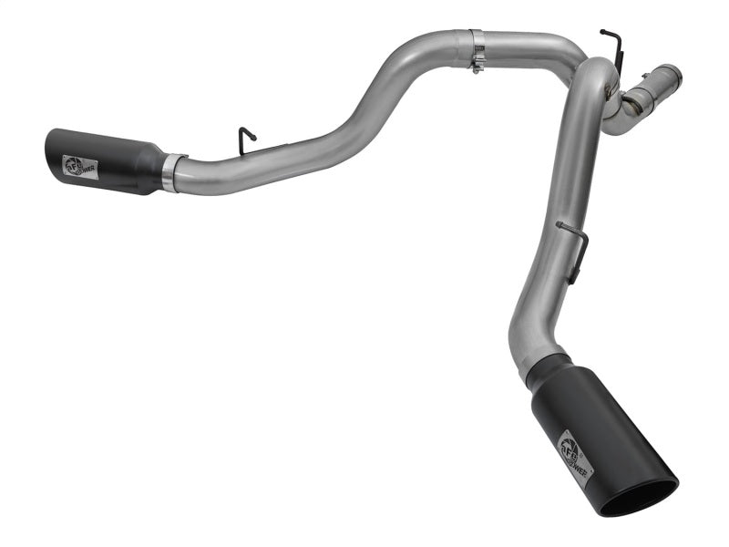 aFe LARGE Bore HD 4in Dual DPF-Back SS Exhaust w/Black Tip 16-17 GM Diesel Truck V8-6.6L (td) LML DPF Back aFe