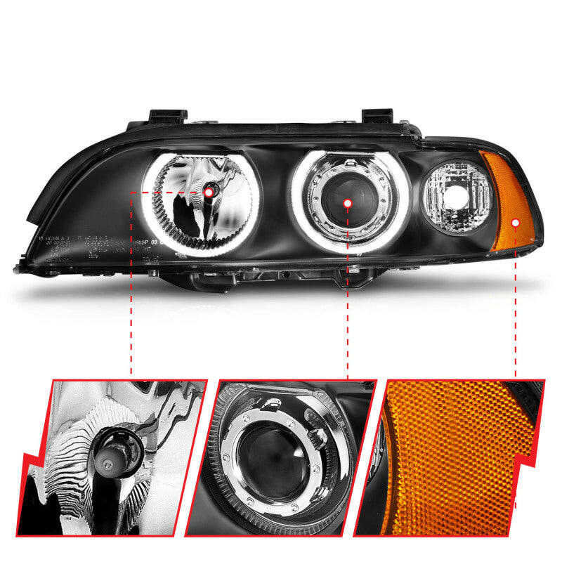 ANZO 1997-2001 BMW 5 Series Projector Headlights w/ Halo Black Headlights ANZO