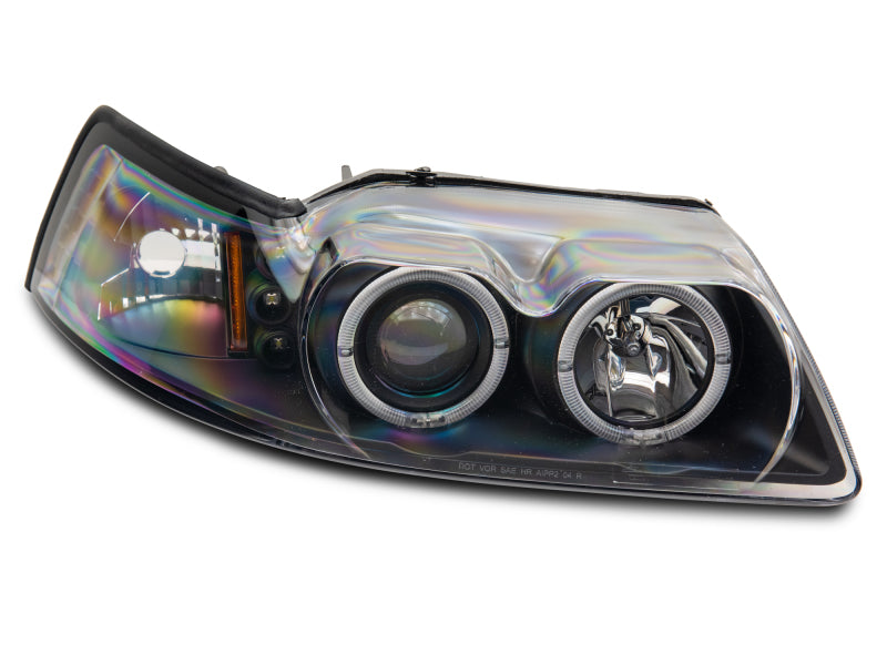 Raxiom 99-04 Ford Mustang Dual LED Halo Projector Headlights- Black Housing (Clear Lens) Headlights Raxiom