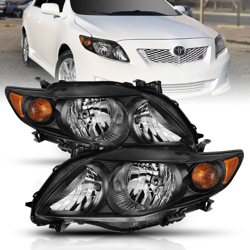 ANZO 2009-2010 Toyota Corolla Crystal Headlight Black Amber Headlights ANZO