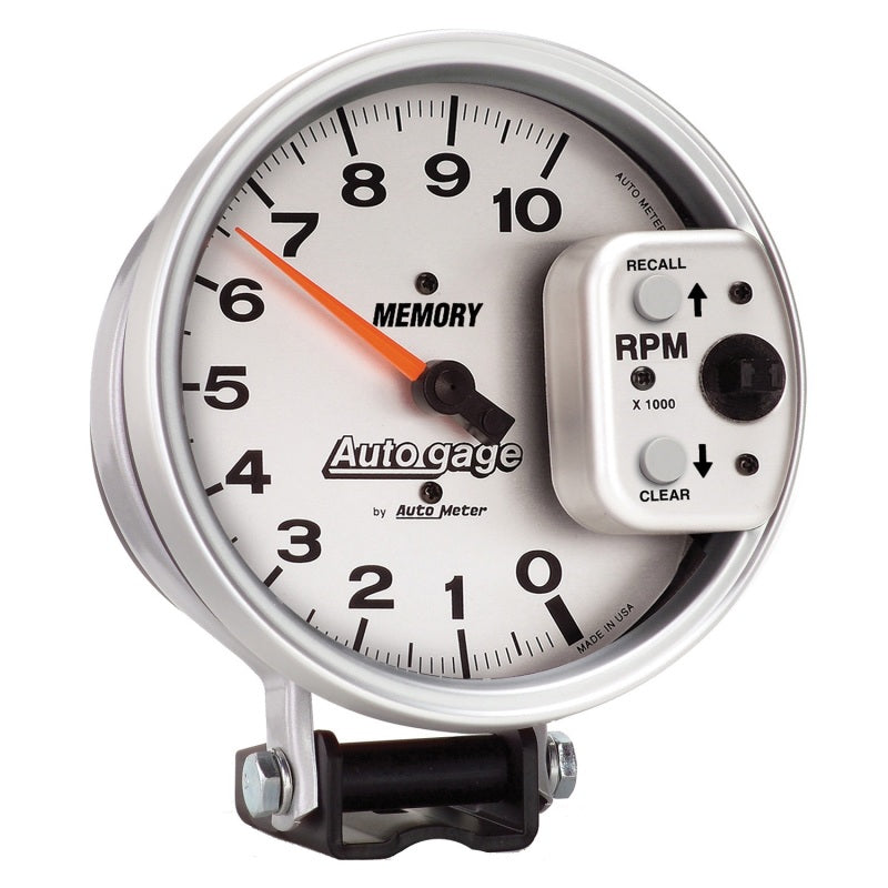 AutoMeter Gauge Tachometer 5in. 10K RPM Pedestal W/ Peak Memory Silver Auto Gage Gauges AutoMeter