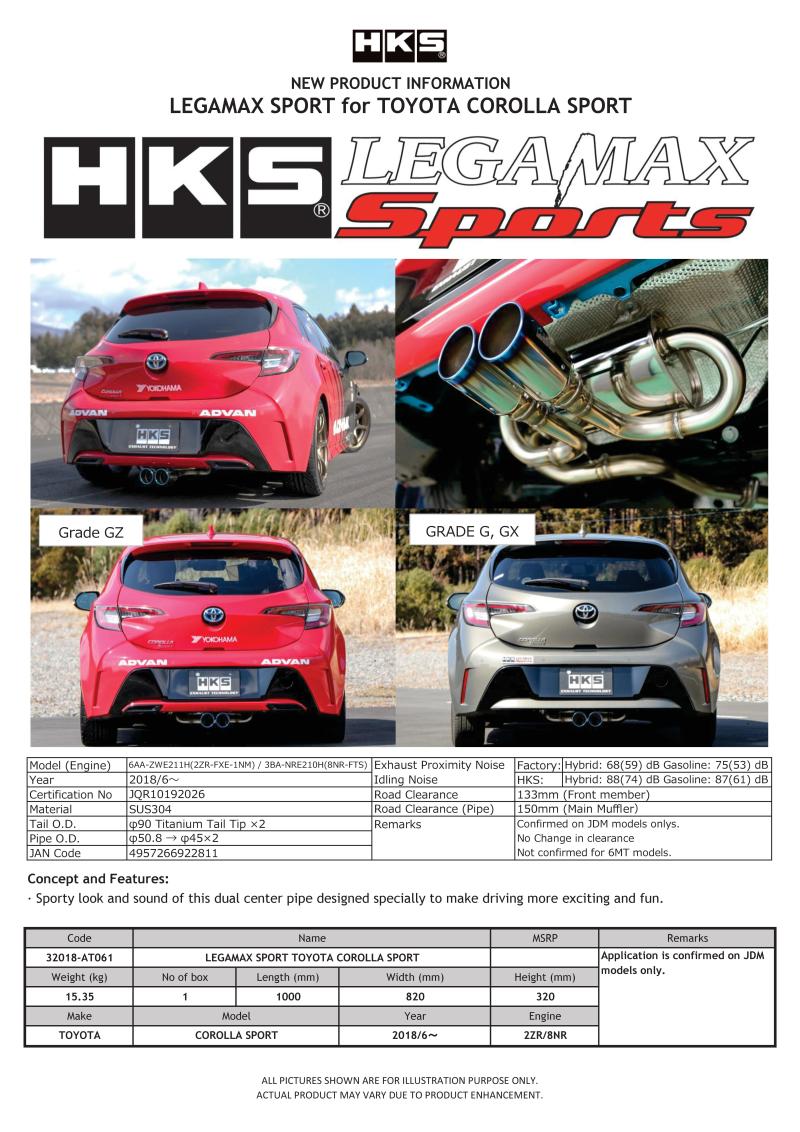 HKS LEGAMAX Sports 2018 Toyota Corolla Sport 2ZR/8NR Catback HKS