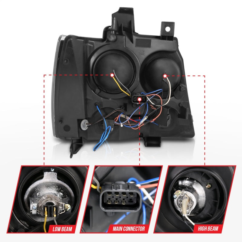 ANZO 2007-2013 Chevrolet Avalanche Projector Headlights w/ Halo Black (CCFL) Headlights ANZO