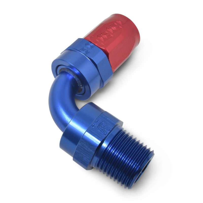 Russell Performance -8 AN Red/Blue 90 Degree Full Flow Swivel Pipe Thread Hose End (With 1/2in NPT) Fittings Russell