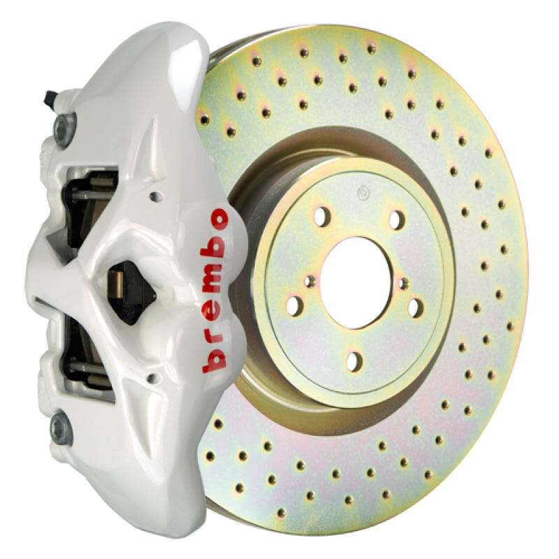 Brembo 02-07 Impreza/WRX/08-14 WRX Front GT BBK 4 Piston Cast 326 x30 1pc Rotor Drilled- White Brake Kits - Performance Slot Brembo