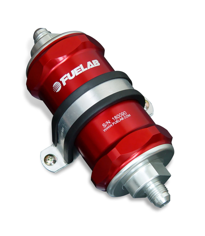 Fuelab 848 In-Line Fuel Filter Standard -6AN In/Out 40 Micron Stainless w/Check Valve - Red Fuel Filters Fuelab