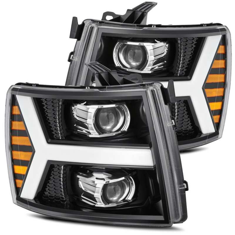 AlphaRex 07-13 Chevy 1500HD PRO-Series Proj Headlight Plank Style Gloss Blk w/Activ Light/Seq Signal Headlights AlphaRex