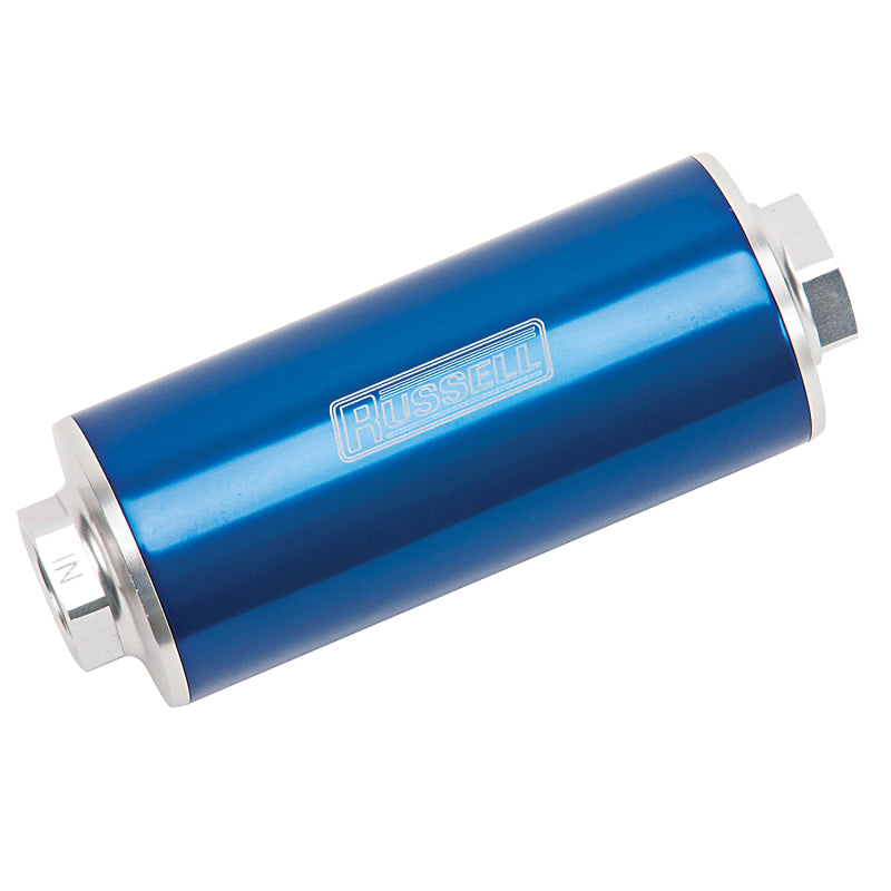Russell Performance Profilter Fuel Filter 6in Long 10 Micron -10AN Inlet -10AN Outlet - Blue Fuel Filters Russell