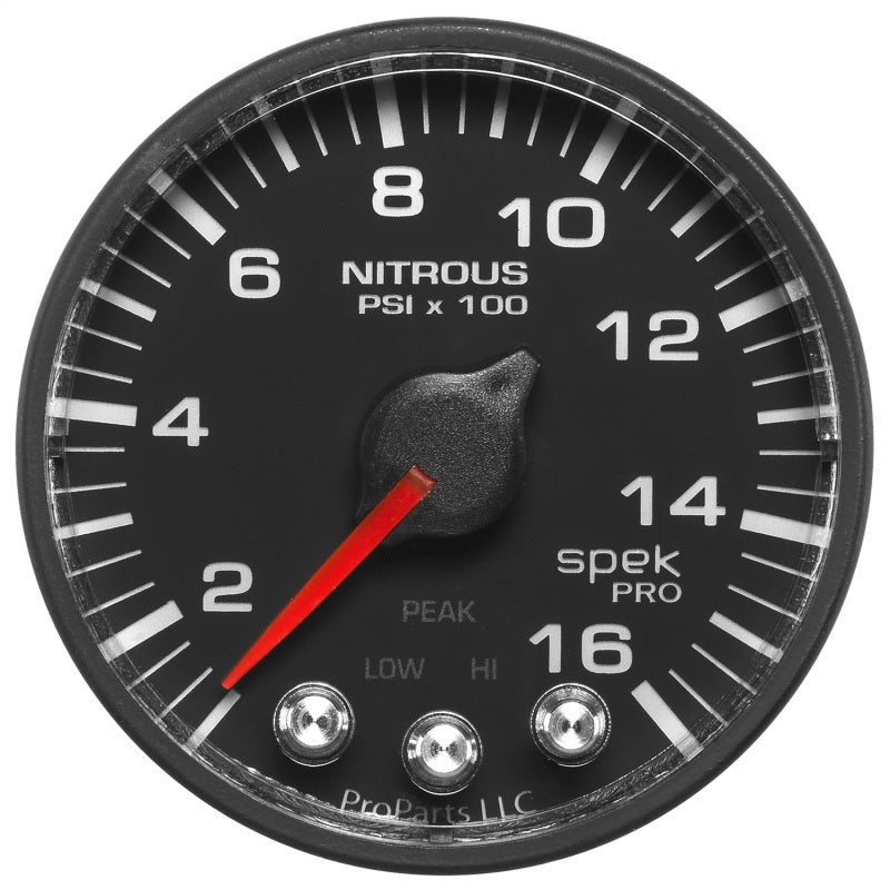 Autometer Spek-Pro Gauge Nitrous Press 2 1/16in 1600psi Stepper Motor W/Peak & Warn Blk/Blk Gauges AutoMeter