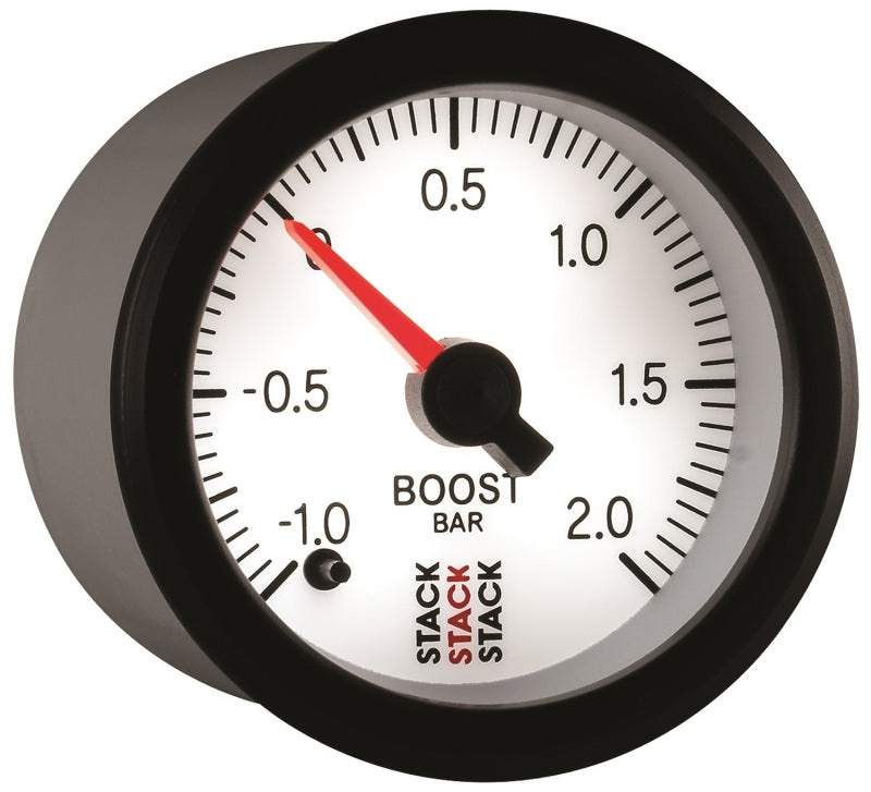 Autometer Stack 52mm -1 to +2 Bar (Incl T-Fitting) Pro Stepper Motor Boost Pressure Gauge - White Gauges AutoMeter