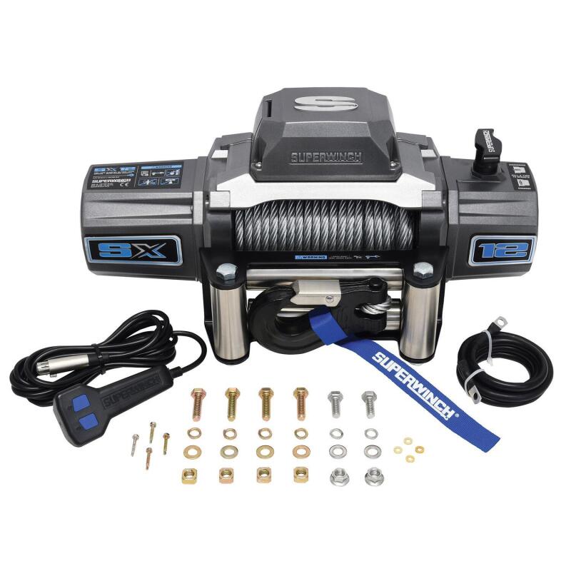 Superwinch 12000 LBS 12V DC 3/8in x 85ft Wire Rope SX 12000 Winch - Graphite Winches Superwinch