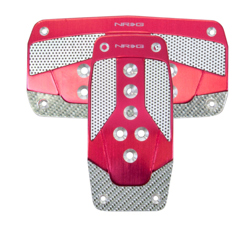 NRG Aluminum Sport Pedal A/T - Red w/Silver Carbon Pedal Covers NRG