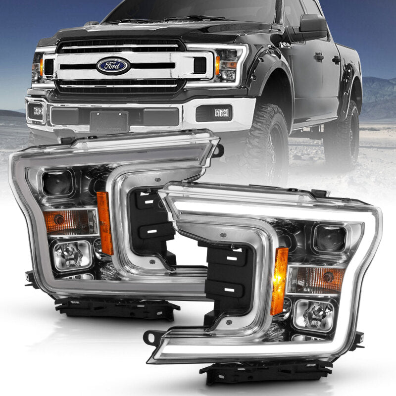 ANZO 2018-2019 Ford F-150 Projector Plank Style H.L. Chrome Amber (Without Switchback) Headlights ANZO
