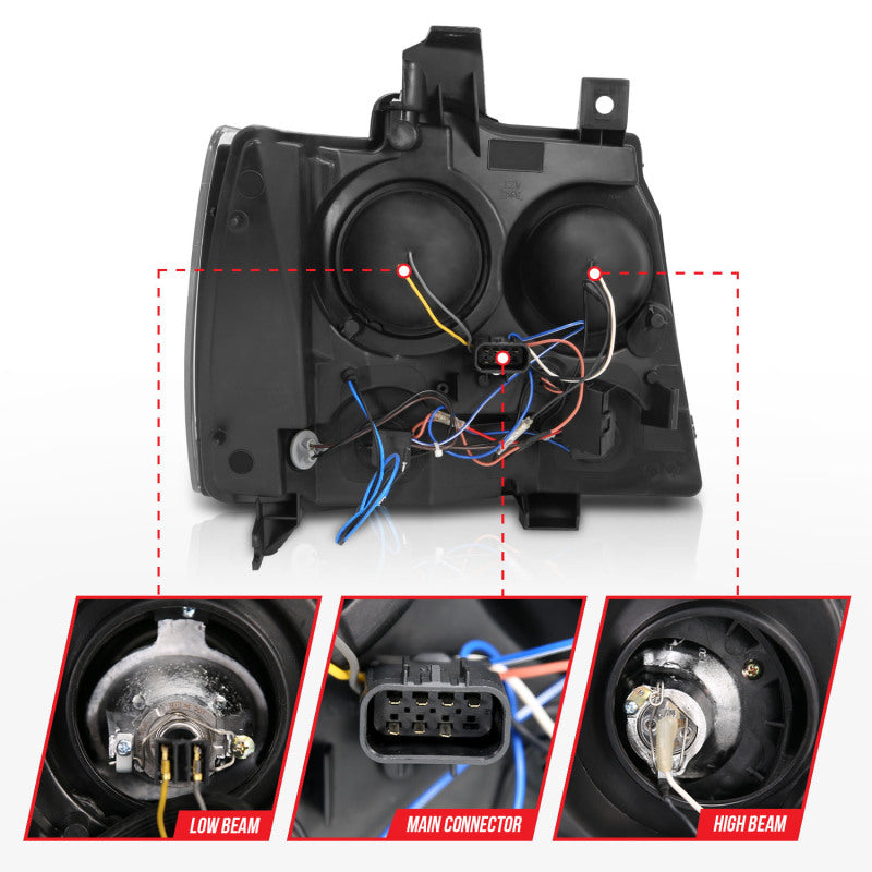 ANZO 2007-2013 Chevrolet Avalanche Projector Headlights w/ Halo Black (CCFL) Headlights ANZO