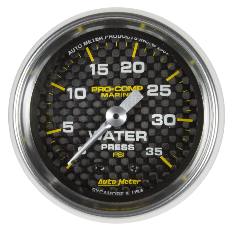 Autometer Marine Carbon Fiber 2-1/16in 35 PSI Mechanical Water Pressure Gauge Gauges AutoMeter
