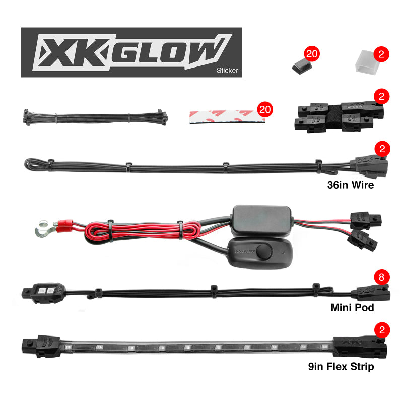 XK Glow Single Color XKGLOW LED Accent Light Motorcycle Kit Red - 8xPod + 2x8InStrips Light Accessories and Wiring XKGLOW