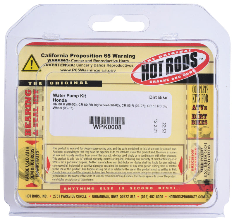 Hot Rods 86-02 CR 80 R/96-02 CR 80 RB Big Wheel Water Pump Kit Water Pumps Hot Rods