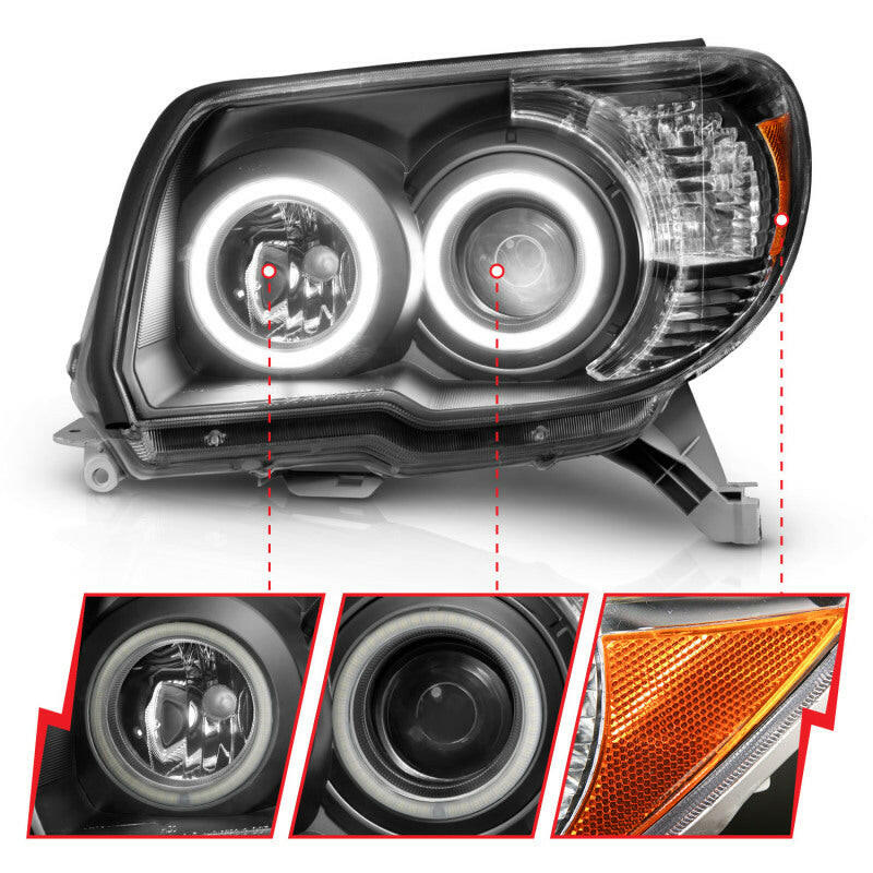 ANZO 2006-2009 Toyota 4Runner Projector Headlights w/ Halo Black Headlights ANZO