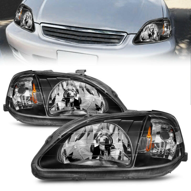 ANZO 1999-2000 Honda Civic Crystal Headlights Black Headlights ANZO