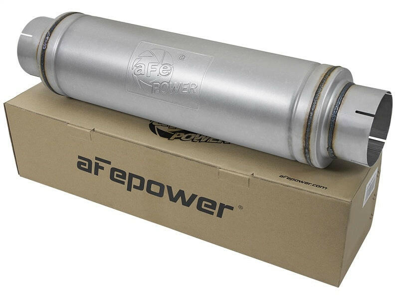 aFe ATLAS Aluminized Steel Muffler 5in Center/Center 24in L x 7in Diameter - Round Body Muffler aFe
