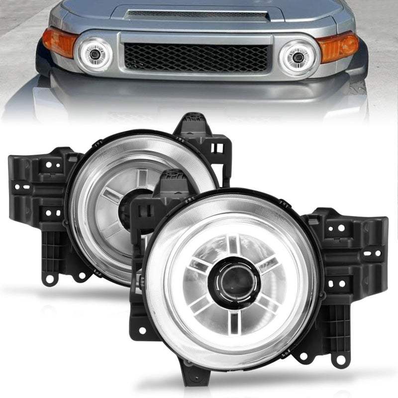 ANZO 2007-2013 Toyota Fj Cruiser Projector Headlights w/ Halo Chrome Headlights ANZO