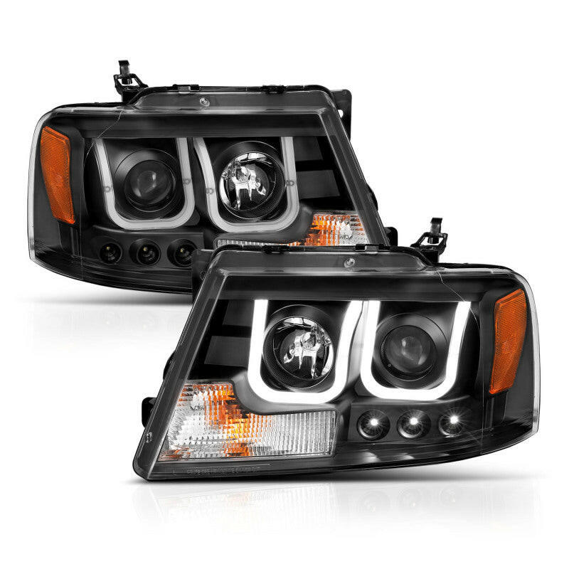 ANZO 2004-2008 Ford F-150 Projector Headlights w/ U-Bar Black Headlights ANZO