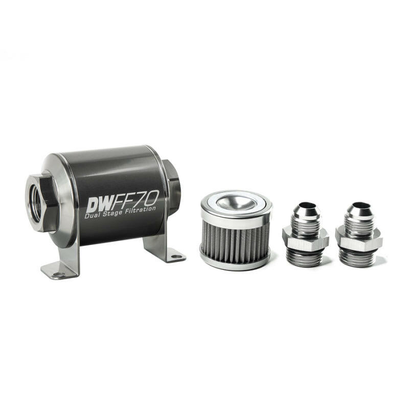 DeatschWerks Stainless Steel 8AN 40 Micron Universal Inline Fuel Filter Housing Kit (70mm) Fuel Filters DeatschWerks