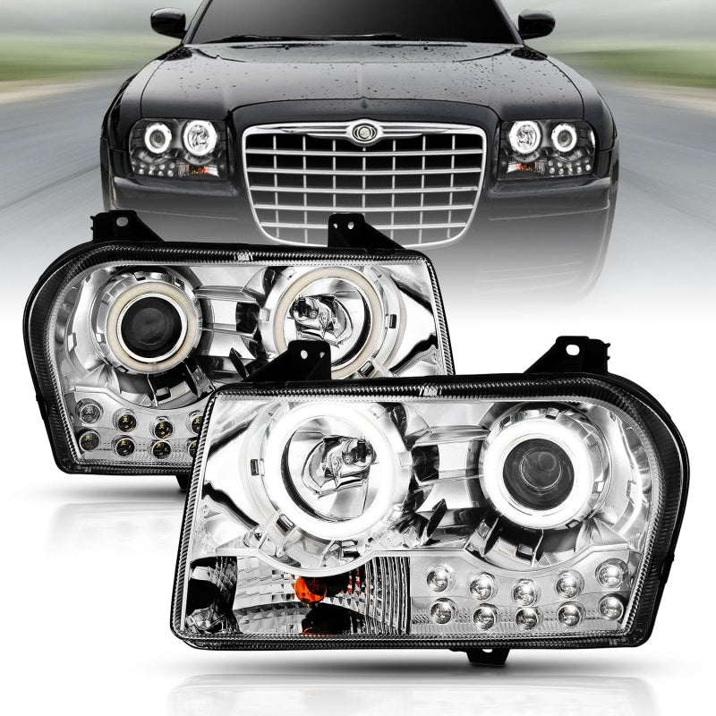 ANZO 2005-2010 Chrysler 300 Projector Headlights w/ Halo Chrome Headlights ANZO