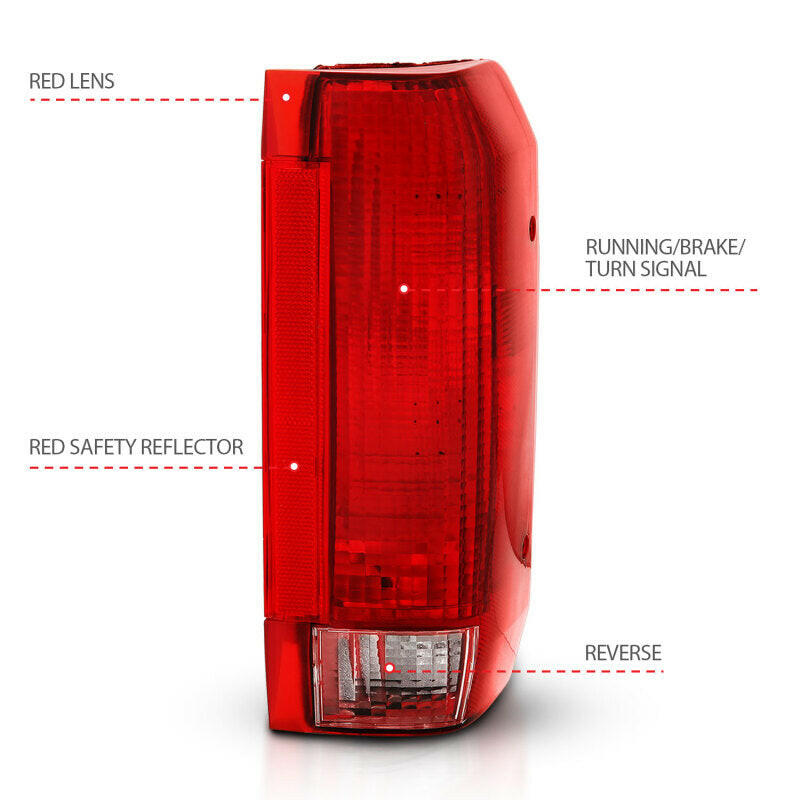 ANZO 1992-1996 Ford Bronco Taillight Red/Clear Lens (OE Replacement) Tail Lights ANZO